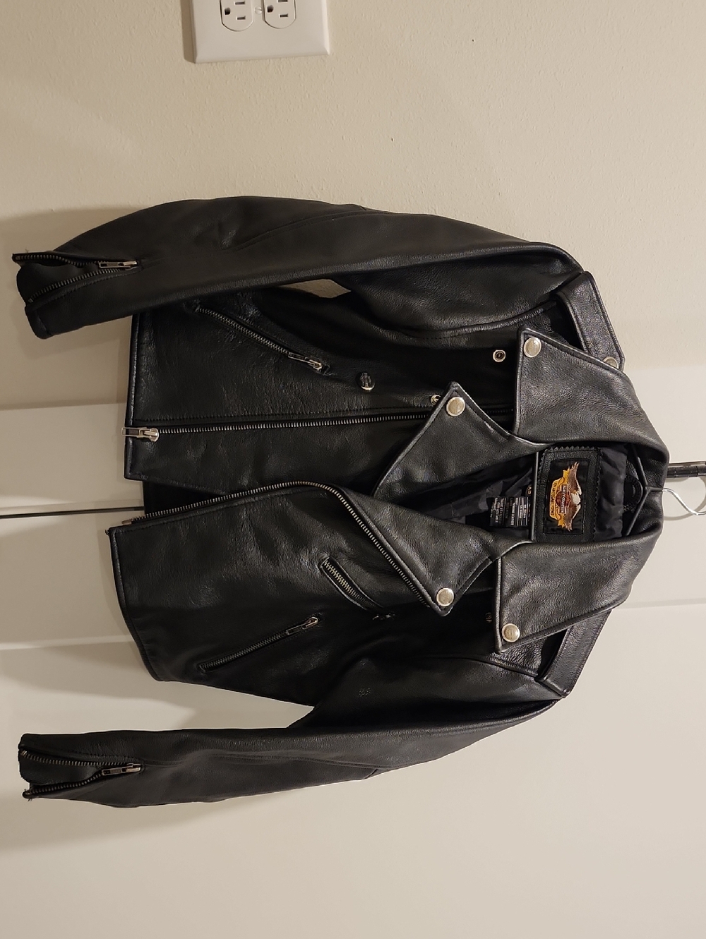 Harley-Davidson Black Leather Biker Jacket with Silver Hardware